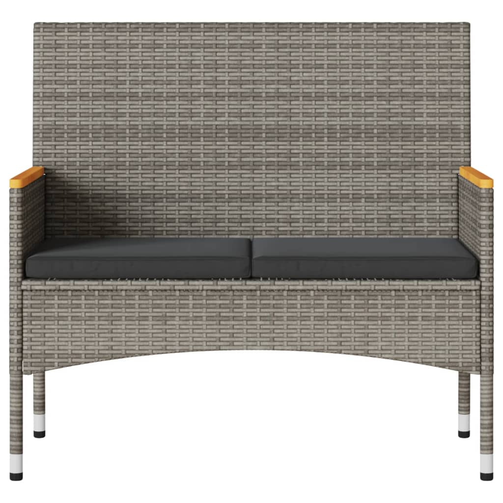 2 Seater Garden Bench with Cushions and Table Grey Poly Rattan