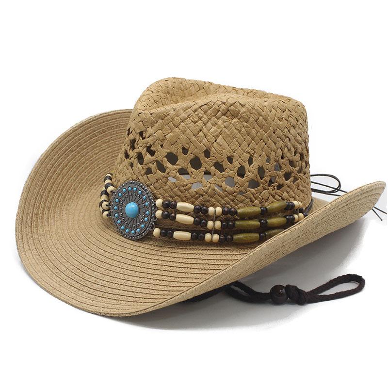 Ethnic Accessories Western Cowboy Straw Hat Handmade Hollow Straw Hat Men's Outdoor Knight Hat Women's