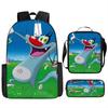 Fat Cat vs Three Little Strong Cartoon Backpack Set Large Capacity School Bag for Students Lightweight Durable