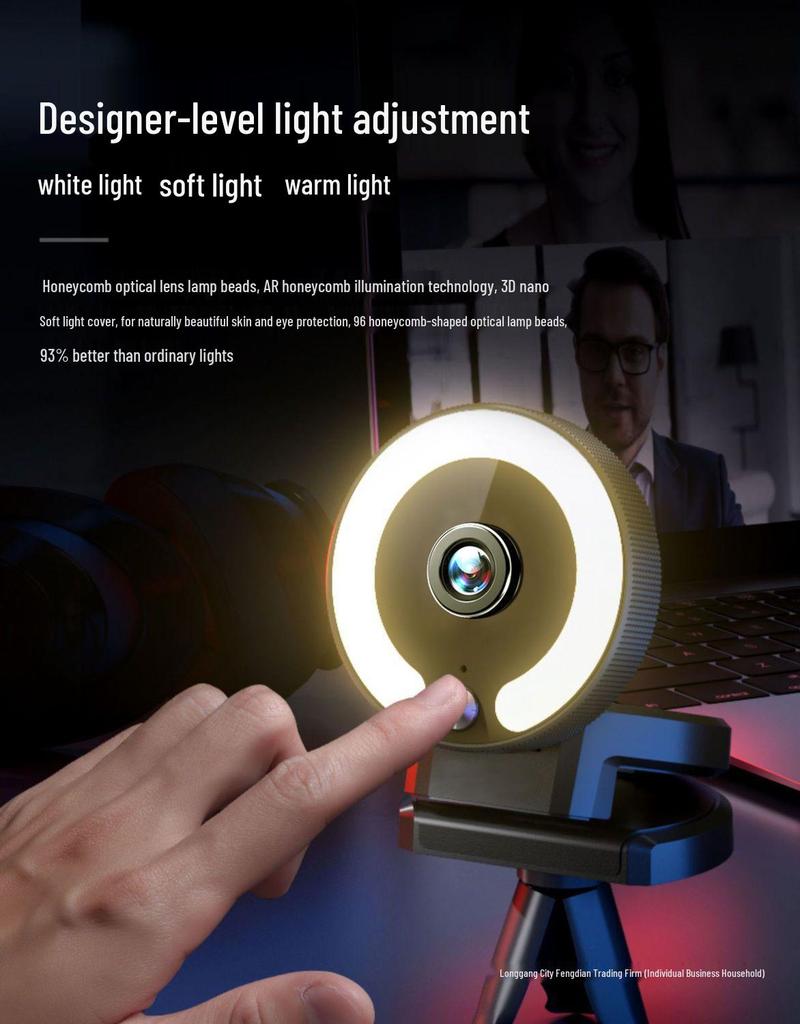 4K HD Webcam with Microphone & Beauty Fill Light for Laptops & Desktops