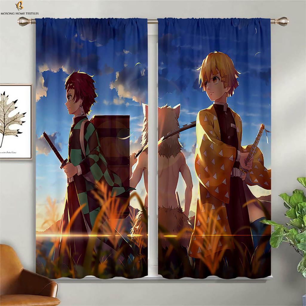 Japanese Anime Cartoon Printed Curtains Suitable For Children's Room, Living Room, Study Room Blackout Curtains 2 Pieces