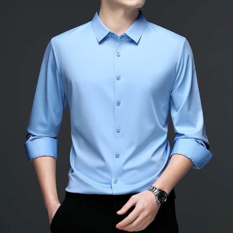 Весенняя мужская бесшовная немнущаяся рубашка в стиле business casual с длинным рукавом