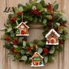 Small Gingerbread House Gifts 12Pcs Wooden Ornaments for Christmas Tree Decorations, Rustic Hanging Xmas Decor with Festive Candy And Snow Designs