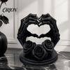 Скульптура Жест Сердце Руками 3D Печатная Форма Орнамент-Скелет, Готическая Статуя Черепа с Розой Нишевый Стиль Арт Подарки для Домашнего Декора, Уникальный Темный