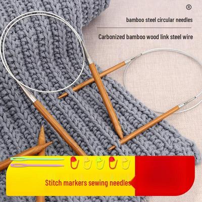 Бамбуково-стальные круговые спицы, полный набор для ручного вязания пледов.