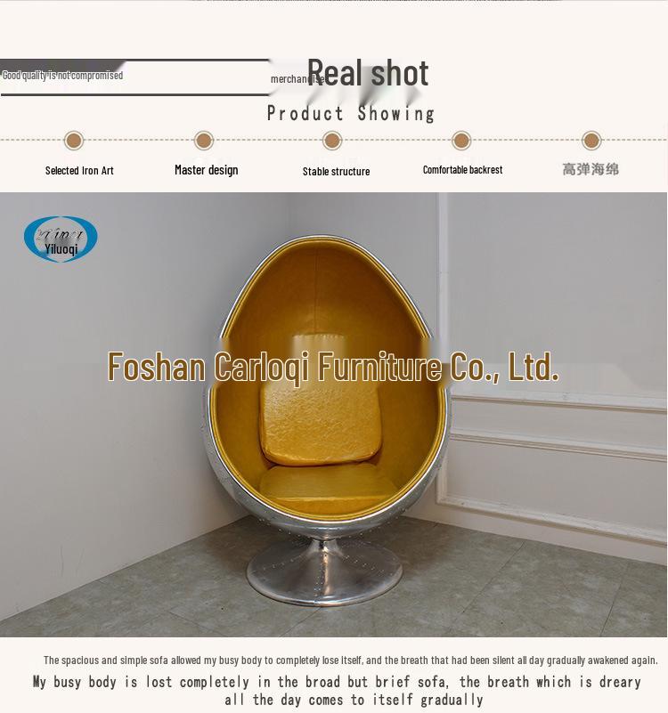 Aluminum Eggshell Lounge Chair - Creative and Stylish Fiberglass Sofa Chair.