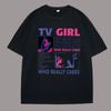 Футболка TV Girl Who Really Cares Хлопок Винтаж Унисекс Топы Фитнес Футболки Уличная Одежда Графическая Футболка Оверсайз Мужская Одежда