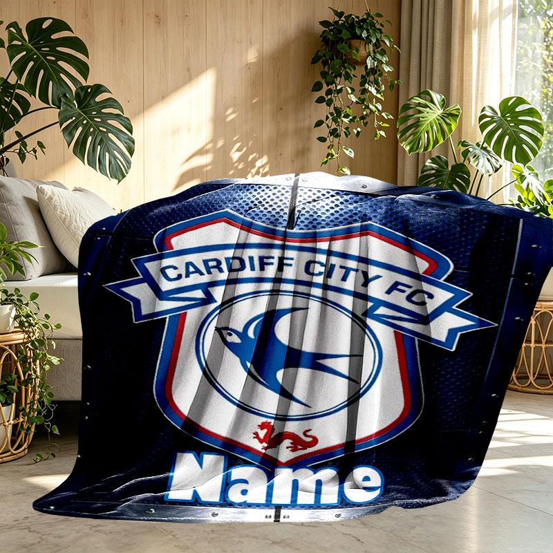 Custom Name Personalized Cardiff City FC Print Blanket, Home Decor, Bedroom, Sofa, Camping, Couch, Gifts for Birthday Christmas