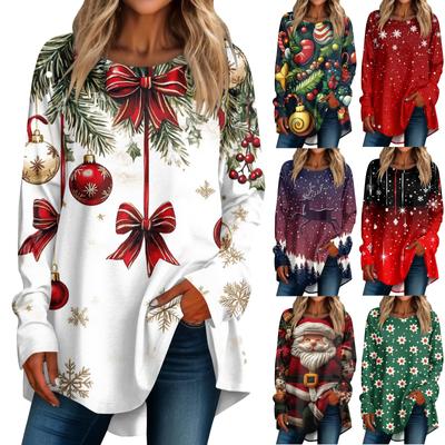 Женская повседневная футболка больших размеров с длинными рукавами и круглым принтом, верхний пуловер