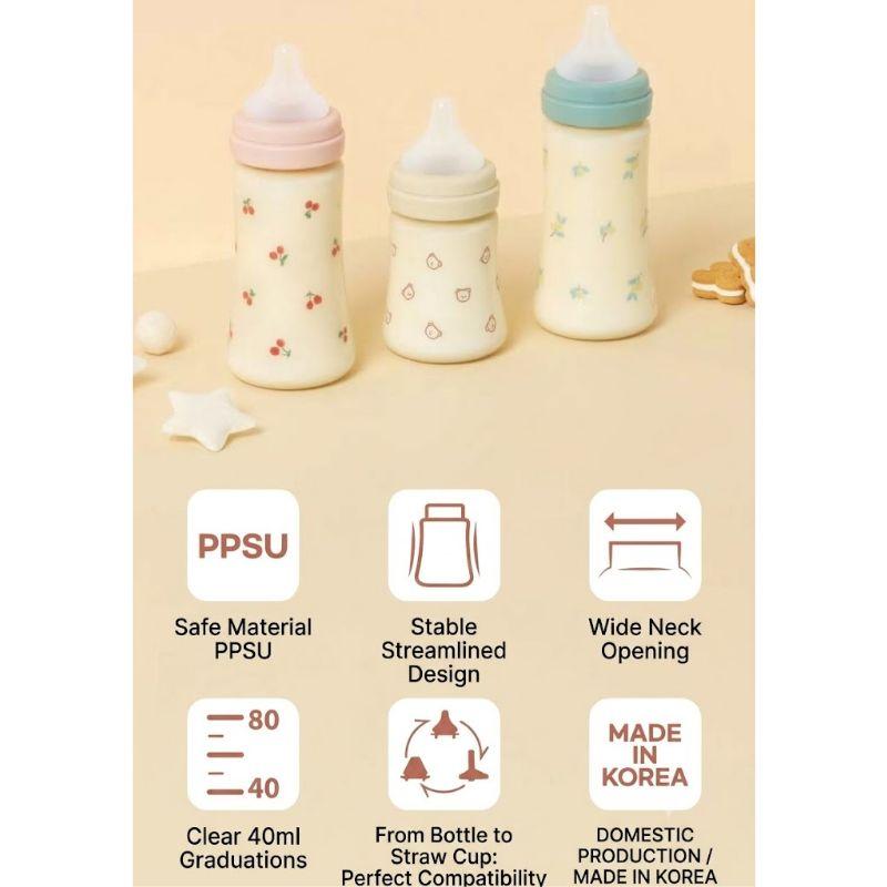 Grosmimi PPSU Baby Feeding Bottle Straw Cup Compatible Twin Pack 300ml-Peach Flower