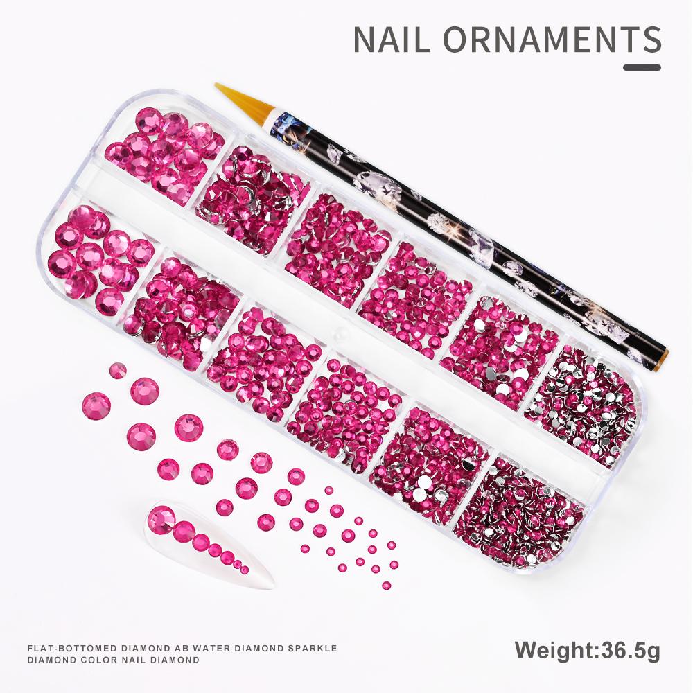 2pcs/Set Nail Art Rhinestones Kit 12Grids Flatback Crystal Clear AB Drills With Pen DIY Manicure Nail Art Decoration Accessories
