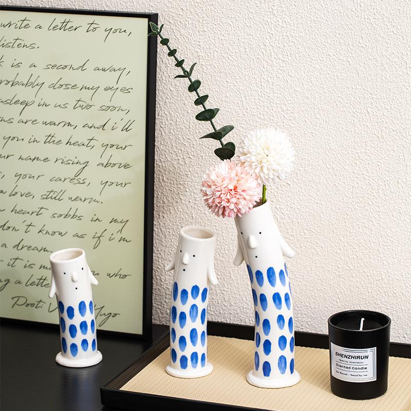 Ceramic Vase Cute Office Home Decor Ornament Flower Arrangement Dry Flower Quirky Shaped Vase