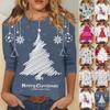Women's Fashion Casual Seven Sleeve Christmas Printed Round Neck T-Shirt Top