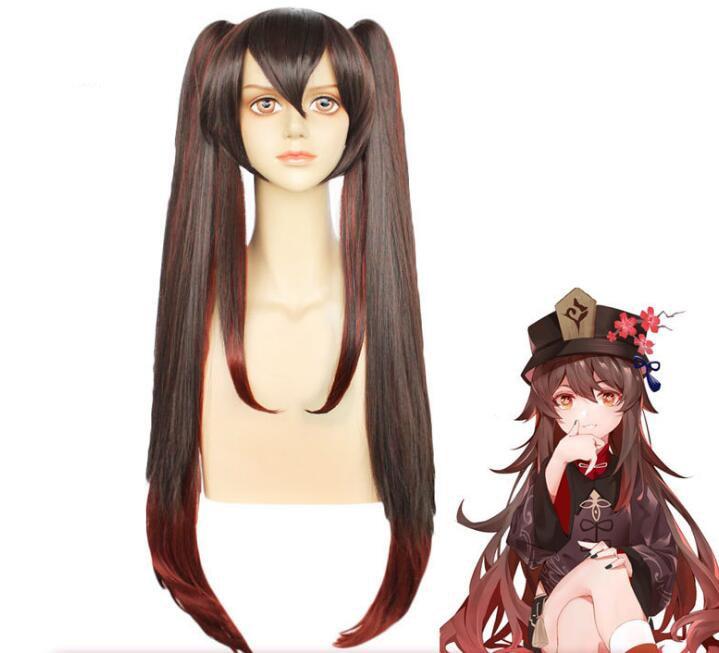 Anime Women Long Ponytails Wig Cosplay Genshin Impact HuTao Costume Heat Resistant Synthetic Hair Hu Tao Carnival Party Wigs
