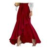 Women Summer Maxi Skirt High Waist Lace-up Ruffle Trim Long Skirt Plaid Print Bow Tie Irregular Hem Casual Skirt