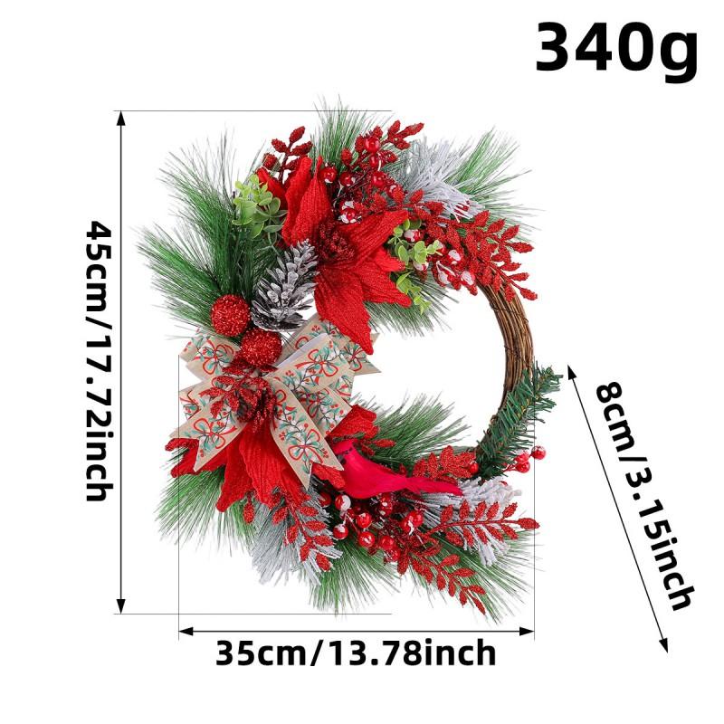 Christmas Artificial Pine Garland With Red Berries Cardinal Bird Wall Hanging Decor Holiday Home Interior