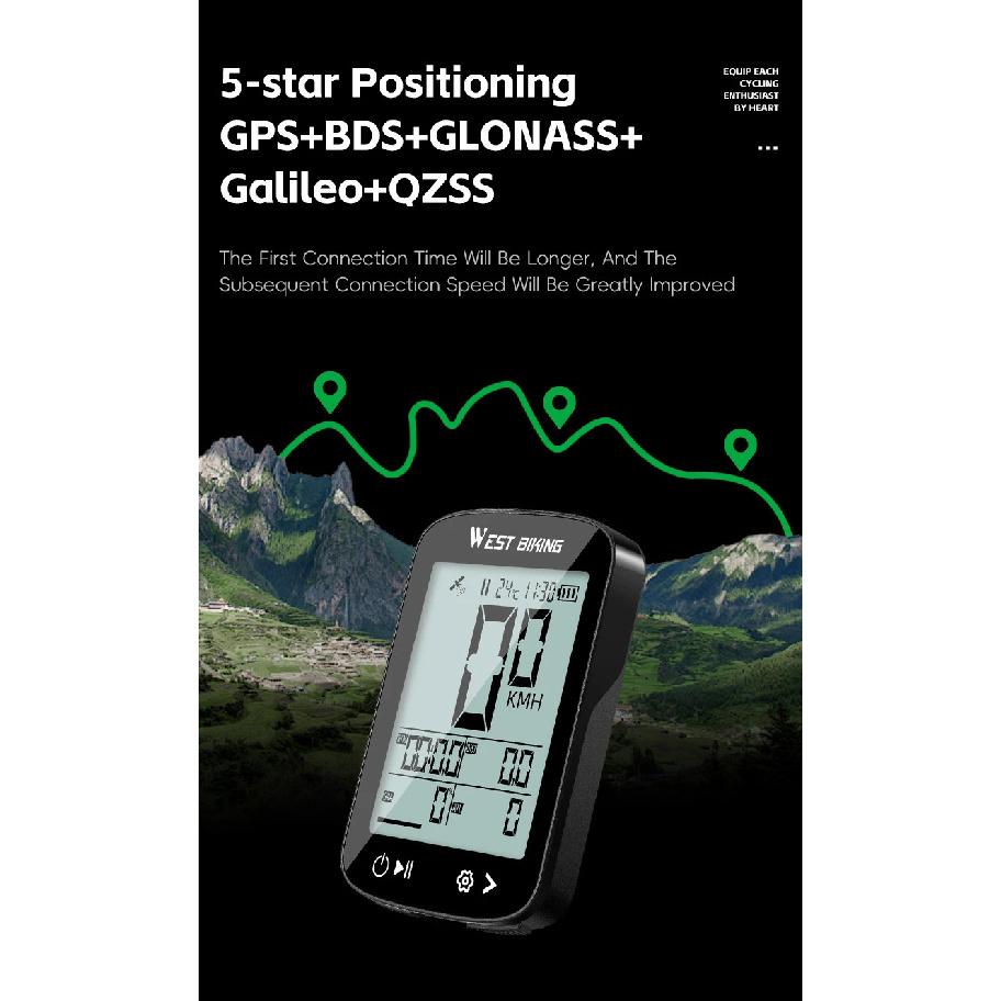 WEST BIKING Интеллектуальный GPS-велокомпьютер Большой экран Беспроводной спидометр для велоспорта IPX7 Водонепроницаемый Легкий велоодометр
