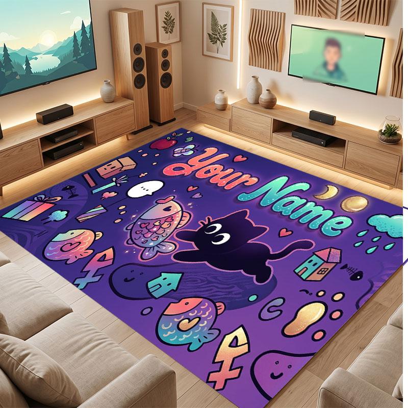 Fantasy Magic Theme Crystal Velvet Floor Rug Personalized Custom Name Text Warm Carpet Home Decoration