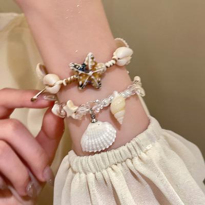 Браслет-подвеска из ракушки, хрустального жемчуга и морской звезды, праздничный стиль, нишевый, универсальный браслет, модные, утонченные ювелирные изделия