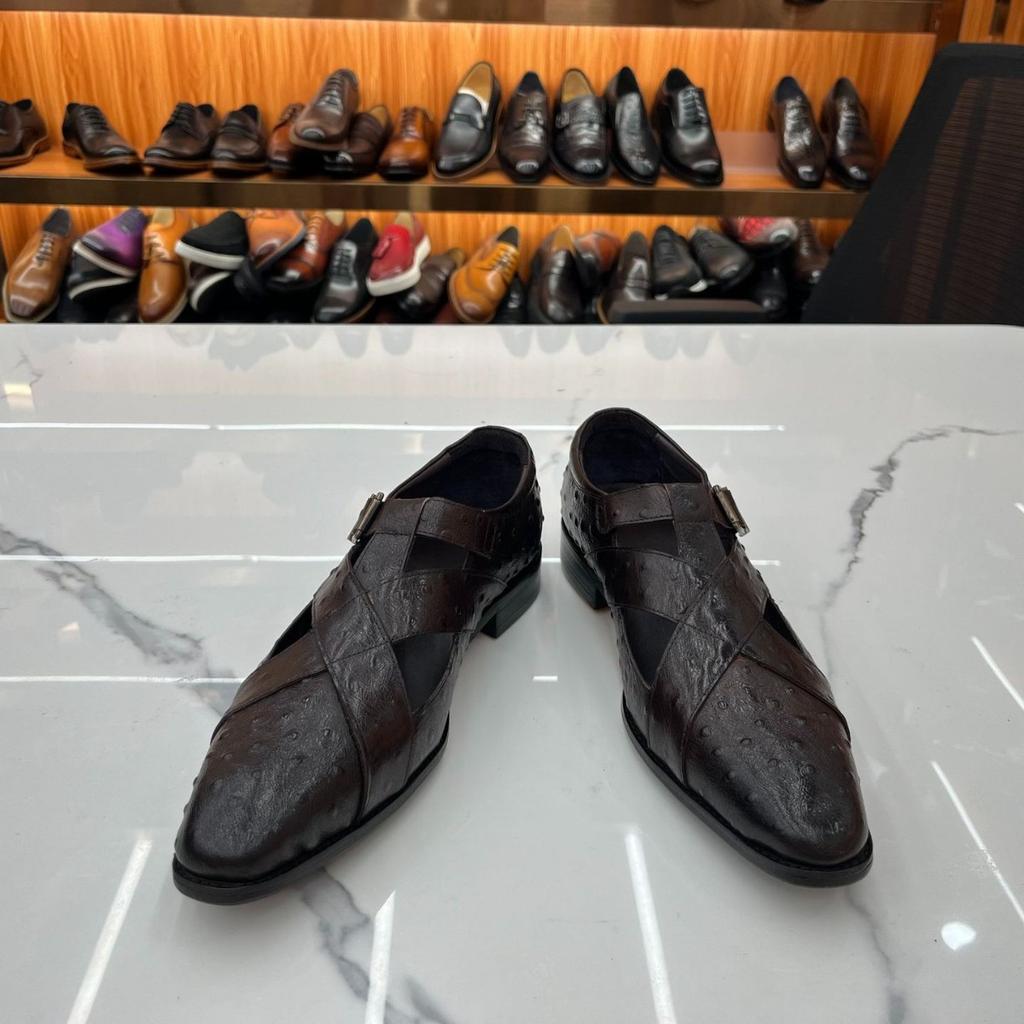 Ostrich Pattern Cowhide Sandals Men'S Outdoor Casual Men'S Shoes