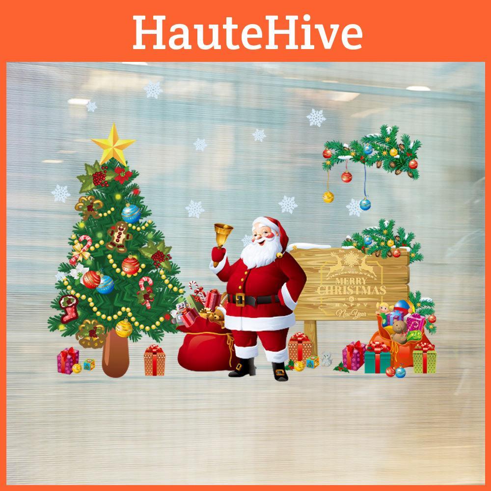 Christmas Wall Sticker Pvc Decorative Removable Santa Claus And Christmas Tree For Home Decor