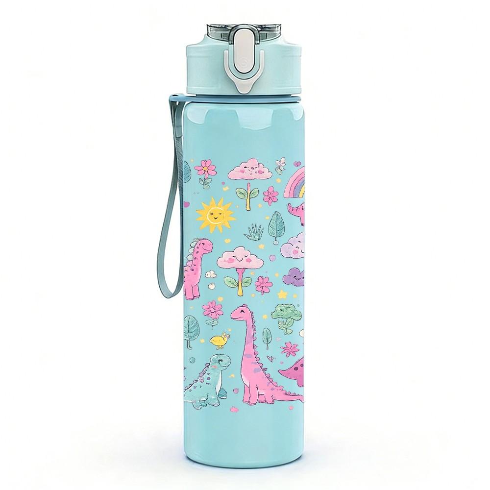 1PC Cute Unicorn Cartoon Pattern Print 750ml Color Plastic Sports Water Bottle Leakproof Flip Straw Lid Suitable for Sports Office Home Use