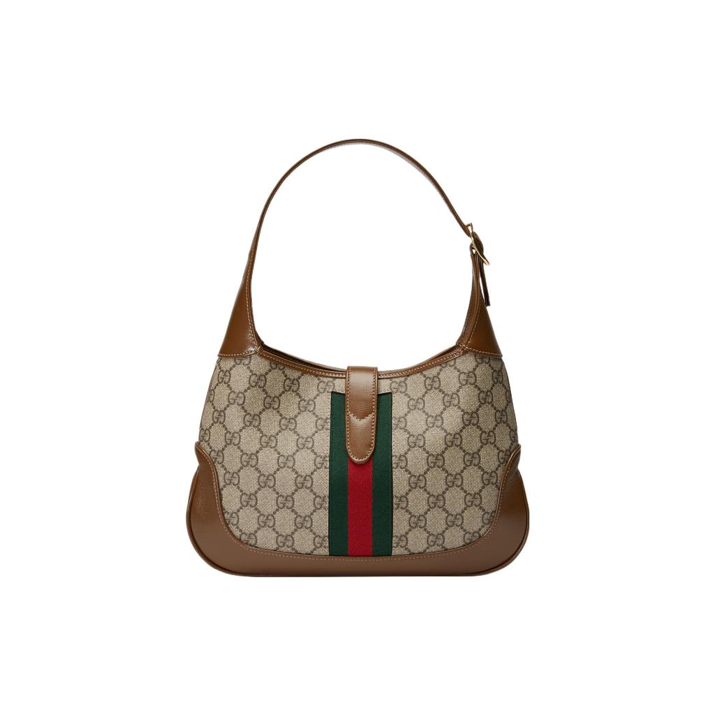 Gucci Сумка через плечо Jackie 1961, золотой замок, канва с монограммой и кожа, полумесяц, женская, коричневая 636706-HUHHG-8565