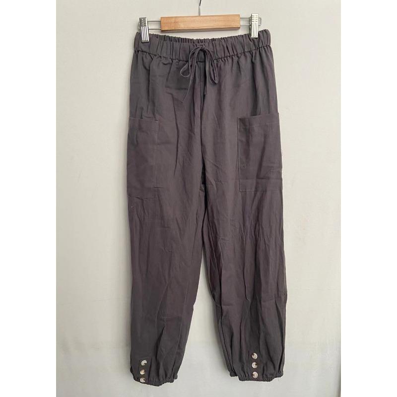 Women Elastic Waist Linen Blend Pants Drawstring Cropped Trousers With 10 Color Options