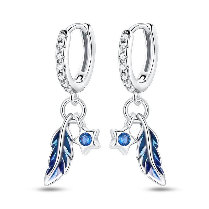 Fashion 925 Silver Color Earrings Blue Zircon Stars Moon Irregularity Earrings For Woman Fine Birthday Jewelry Gifts