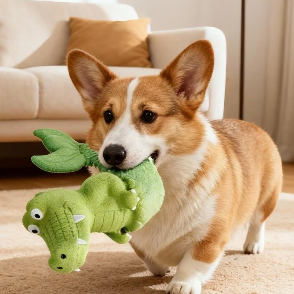 Chew Resistant Squeaky Alligator Dog Toy Green Color Pet Interactive Toy Latex Chew Toy Pet Biting