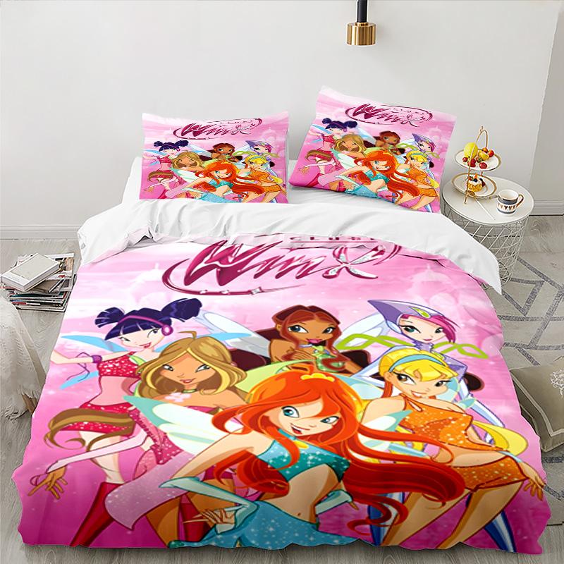 3PCS Wink Club Bedding Set Printed Duvet Cover Closure Includes 1 Duvet Cover & 2 Pillowcases for All Seasons Bedroom Decor
