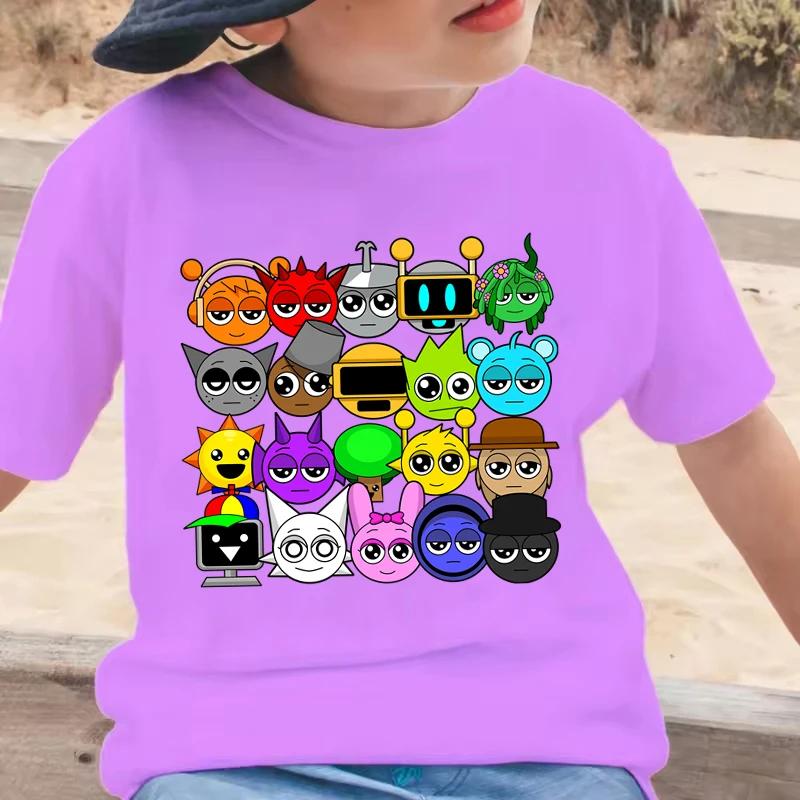Новая футболка Sprunki Incredibox для детей, с принтом мультяшного персонажа, повседневная футболка с коротким рукавом для мальчиков и девочек, футболка с игровым принтом Sprunki. Модная футболка.