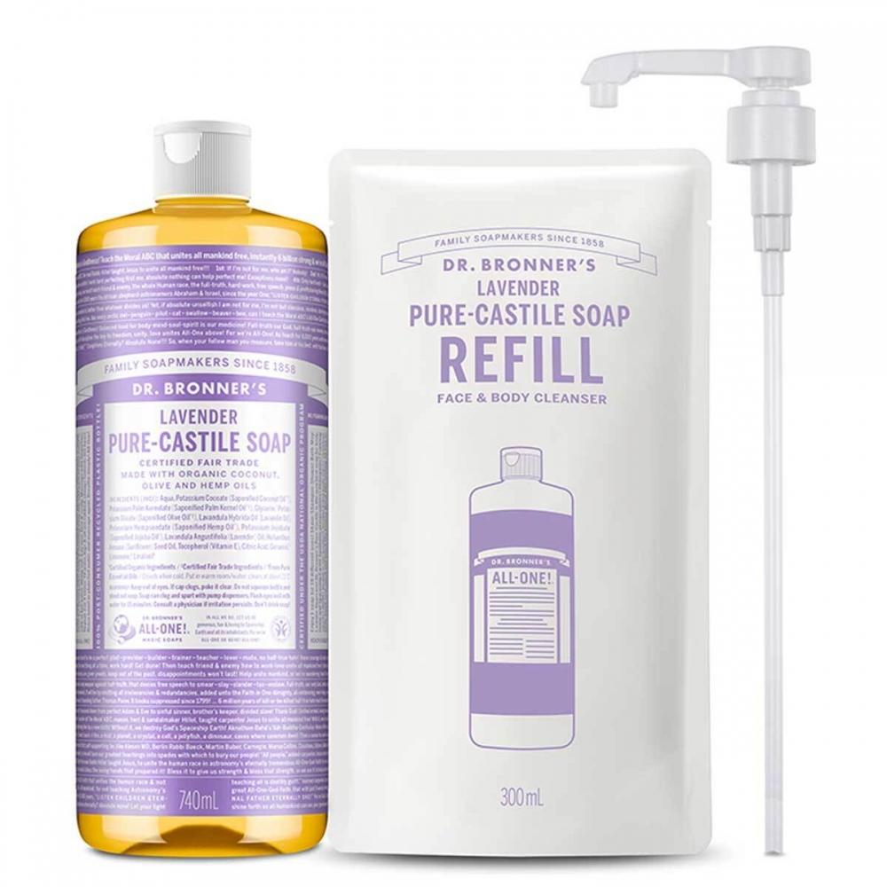 Доктор. Мыло Dr. Bronner's Castile 740 мл + 300 мл с конфигурацией помпы