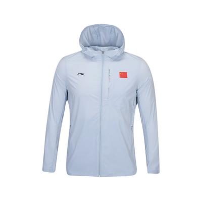 Li Ning Серия «Слава» для настольного тенниса Национальный флаг Весна-Лето Прохладный дышащий спортивный ветрозащитный костюм Женская верхняя одежда Небесно-голубой AFDW302-3