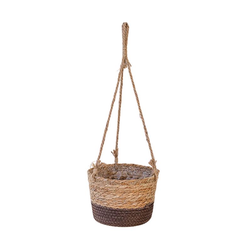 Creative Woven Straw Flower Basket for Hanging Plants