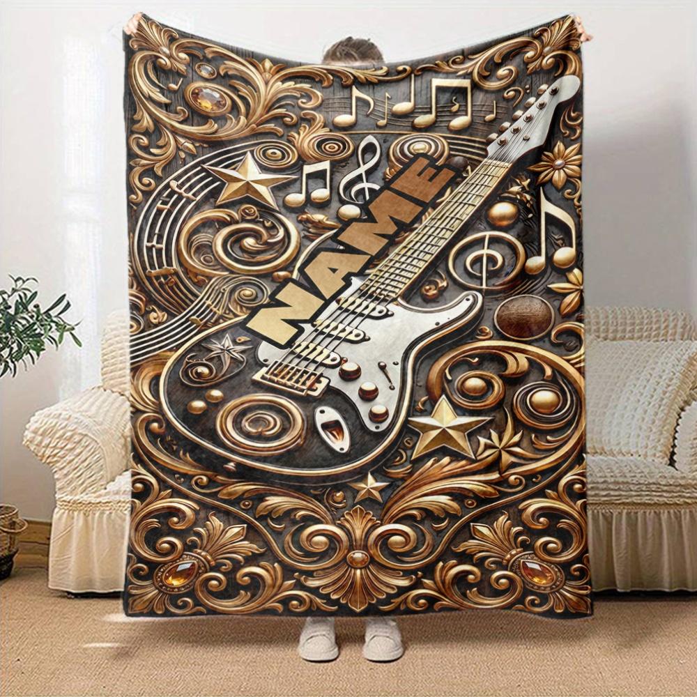 Music Guitar Art Home Customize Your Name Blankets Soft Comfortable Lightweight All Season Multiuse Throw Blanket For Couch Office Bed Living Room