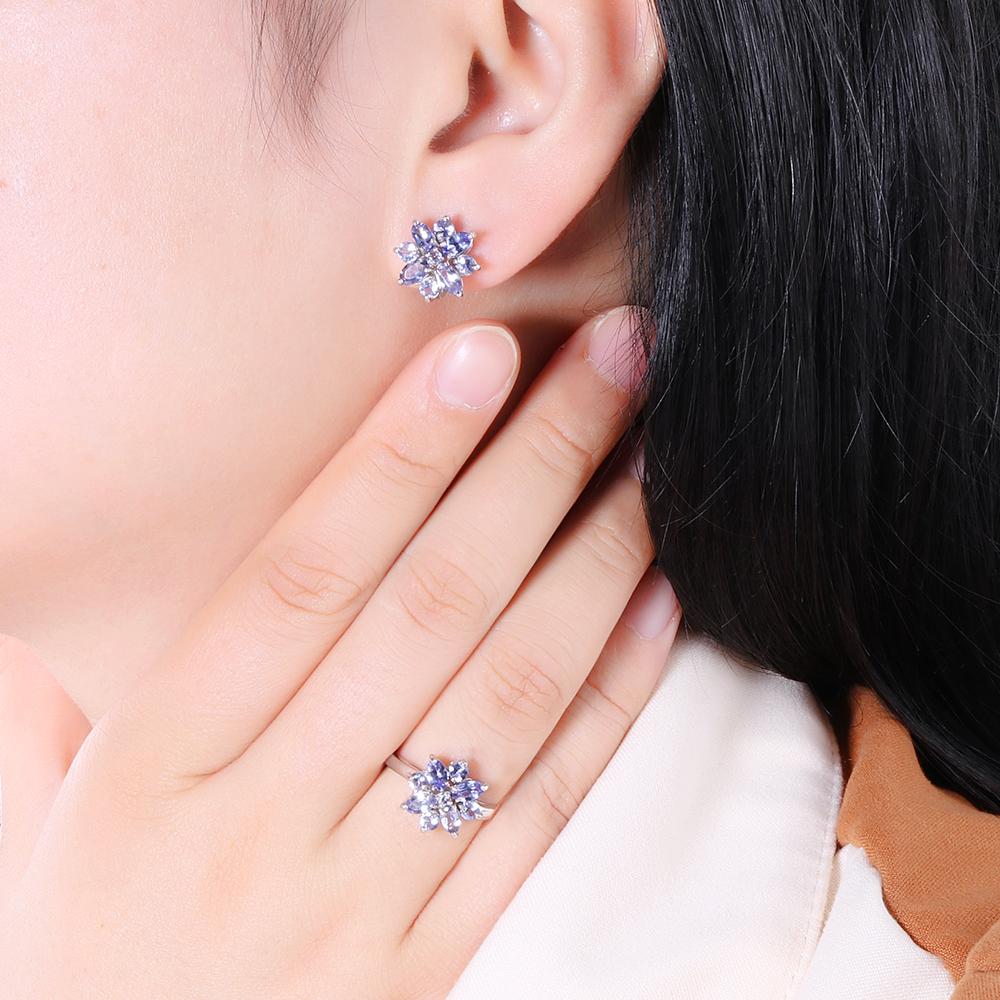 Натуральный драгоценный камень Синий Танзанит Серьги из стерлингового серебра 925 пробы Кольцо Ювелирный комплект Ювелирные изделия Женский подарок