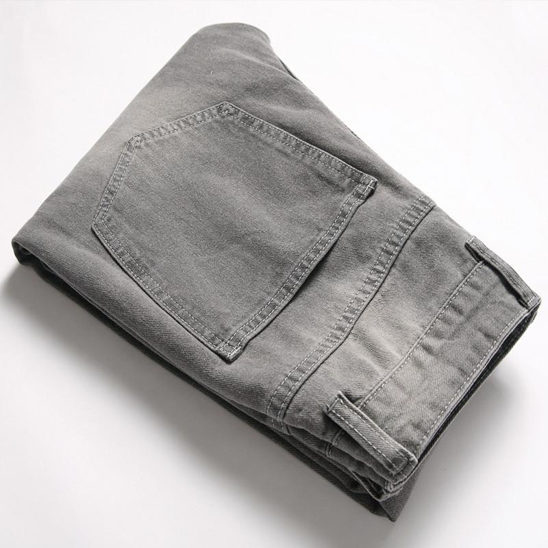 2024 европейские и американские новые перфорированные повседневные серые выбеленные джинсы обычные неэластичные облегающие брюки со средней талией