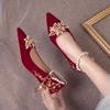 Fashion Women Red High Heel Shoes Elegant Fashion Designer Pointed Tip Fine High Heels Women Water Diamond Banquet Wedding Shoes Tacones