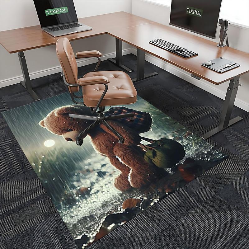 1pc Teddy Bear Plaid Chair Mat - Anime Cartoon Design Office Chair Pad with Backpack Pattern for Home Decor, Seasonal Gift, Non-Slip Carpet Suitable f