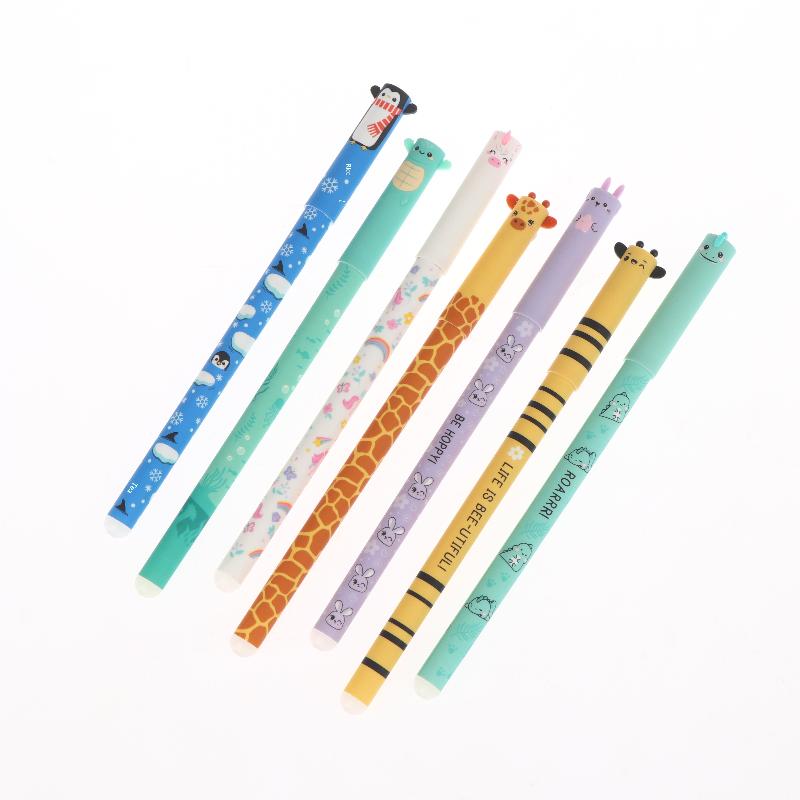 7Pcs Pen Bee Rabbit Giraffe 0.5Mm Colored Pen Core Neutral Pen Cartoon Animals Erasable Gel For Writing School Supplies