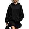 Womens Oversized Hooded Sweatshirt Dress With Ruffle Hem Drawstring Waist Loose Fit Short Skirt