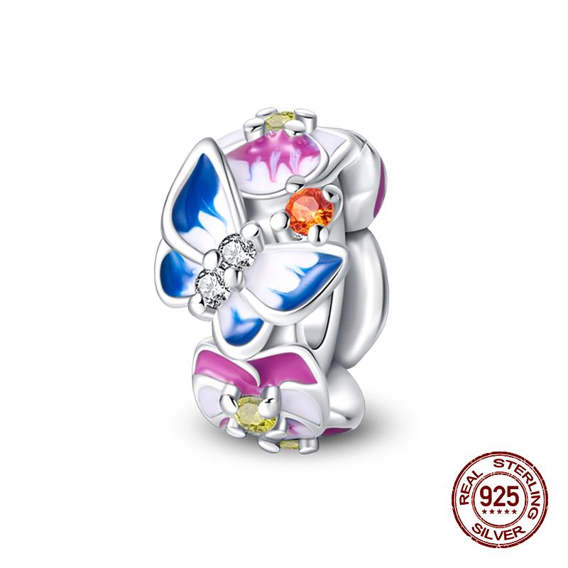 Fashion 100% 925 Sterling Silver Colorful Zircon Stars Moon Separator Charms Bead Fit Original Bracelet Fine DIY Jewelry