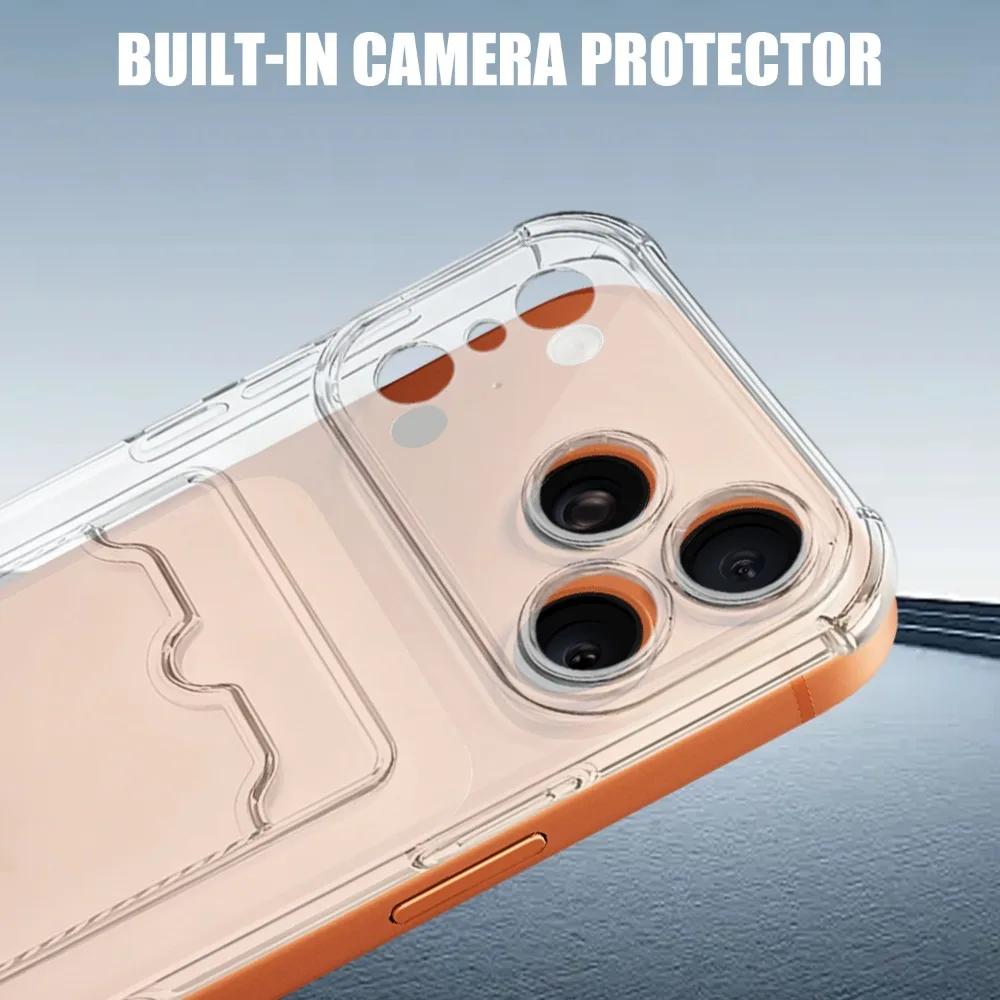 Прозрачный чехол для телефона с держателем для карт для IPhone 17 Pro Max 17Air Задняя крышка ТПУ Мягкий защитный корпус Противоударные прозрачные чехлы