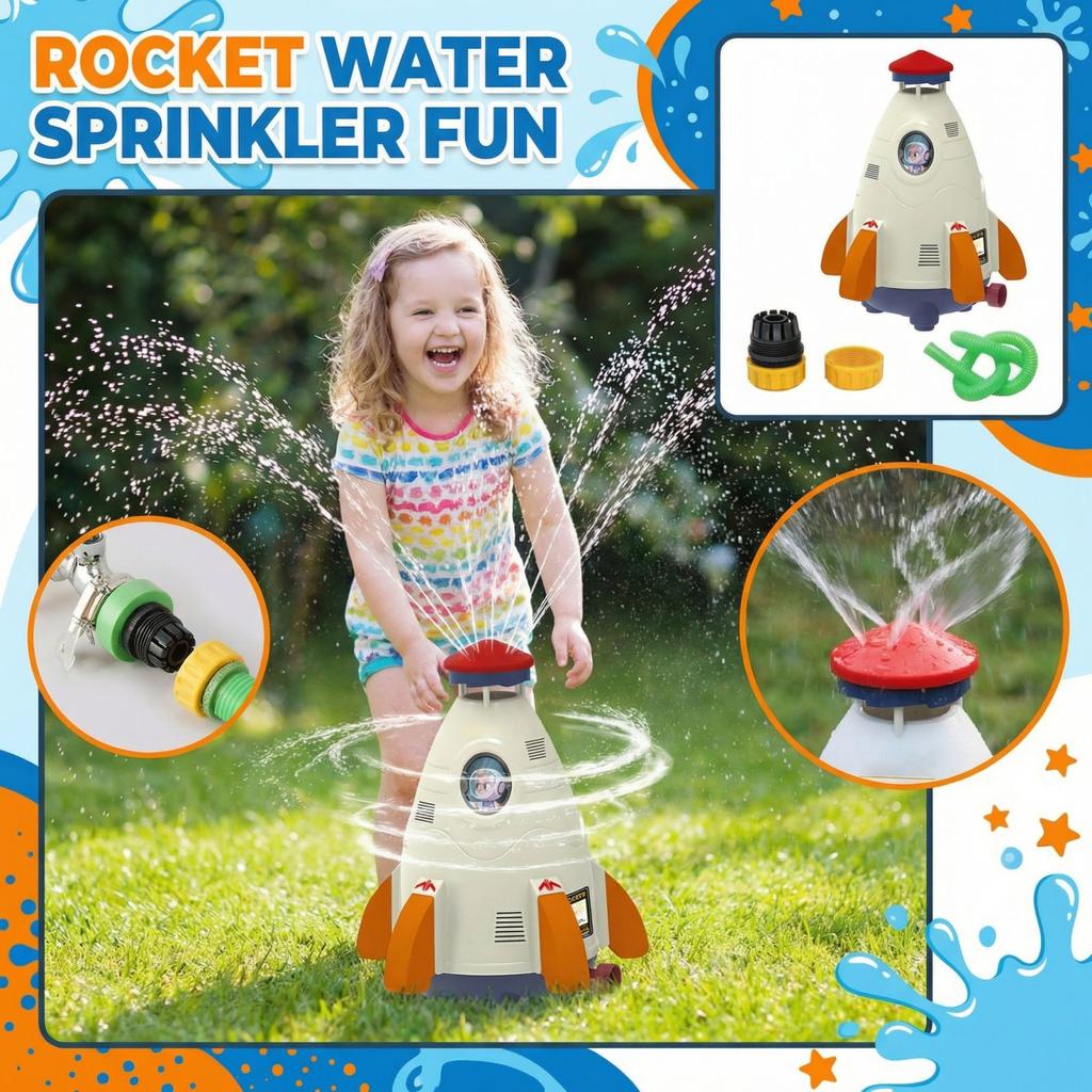 Outdoor Kids Water Sprinkler Toy Rocket Shaped Lawn Sprinkler for Children Garden Play Backyard Watering Fun