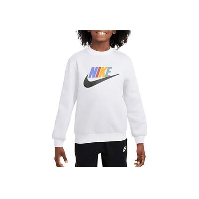 Nike Свитшот с круглым вырезом, логотипом, длинным рукавом, детские топы, белый FD2992051