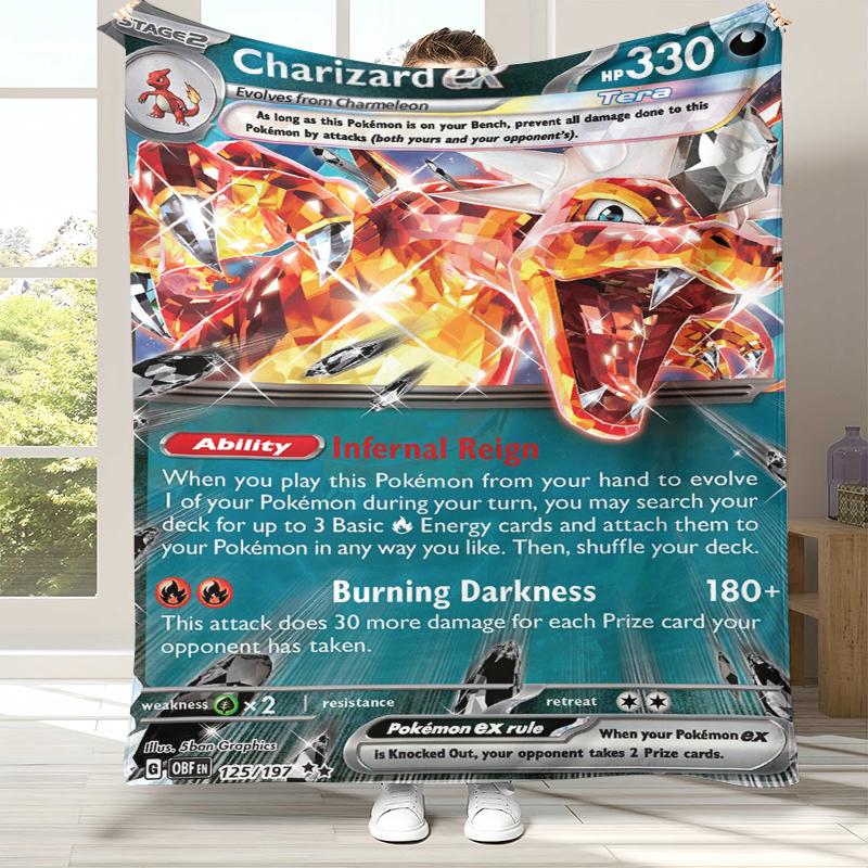Charizard Charmander Pokemon Flannel Blanket,Ultra Soft Warm Plush Throw for Home Bedroom Bed Sofa Cover Office Camping Picnic