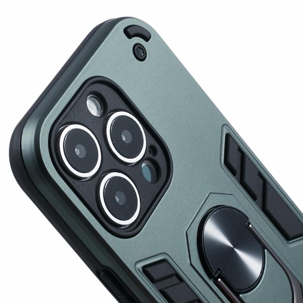 For iPhone 16 Pro Max Case PC+TPU Drop Defend Phone Cover with Ring Kickstand