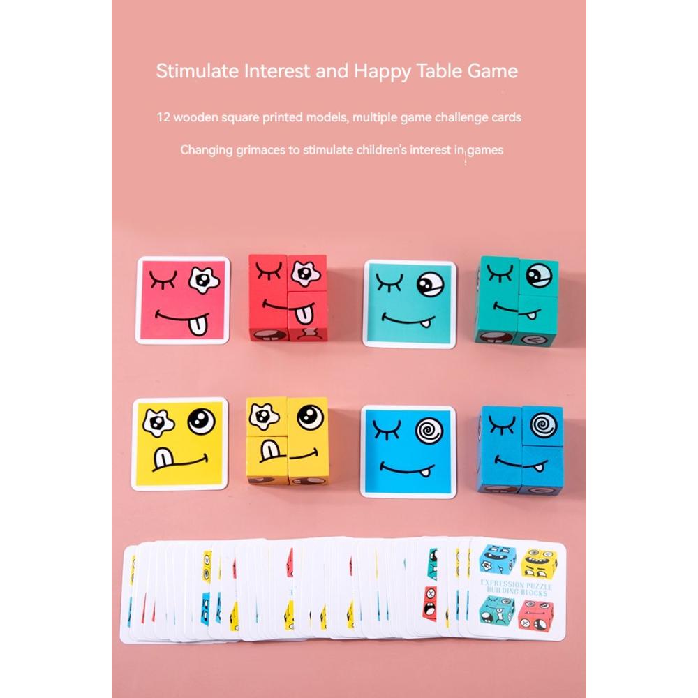Silentkid Children's Toy Building Blocks Educational Interactive Games Wooden Toy Kids Puzzle Face Changing Cube Montessori Toys Children's Gifts
