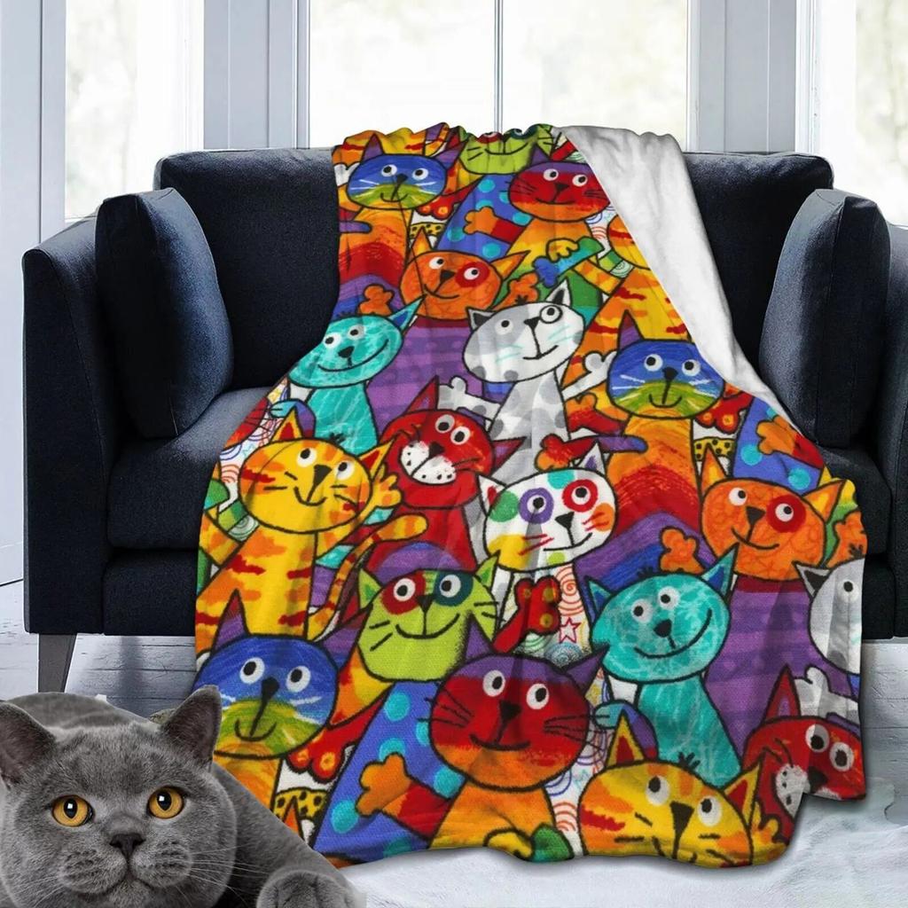 Cute Cat Kawaii Animal Design Flannel Throw Blanket Lightweight Warm Cozy Gifts for Kid and Adults Gift Suitable Couch Bed Chair